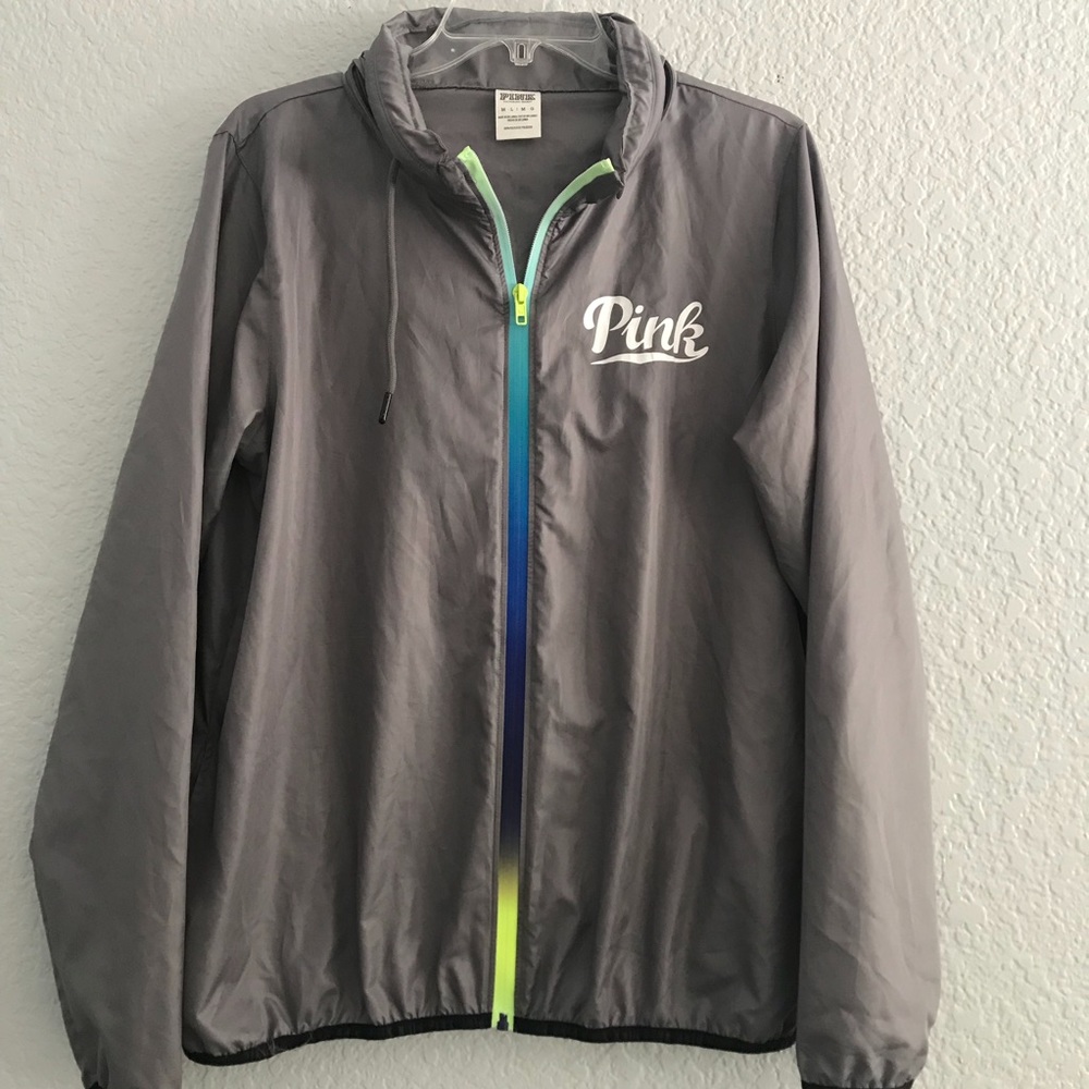 Pink Victoria’s Secret hooded wind breaker.